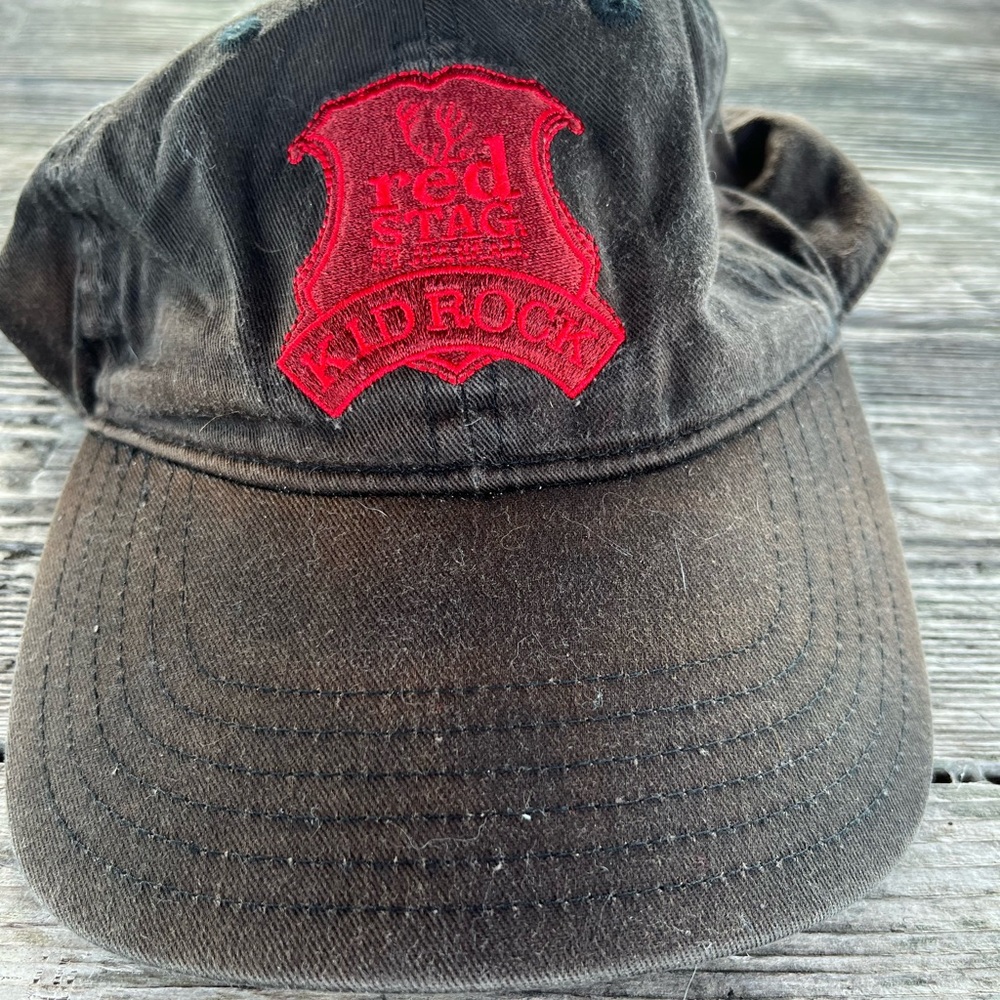 KID ROCK BLACK CAP, red stag, some fade, lable good, one size